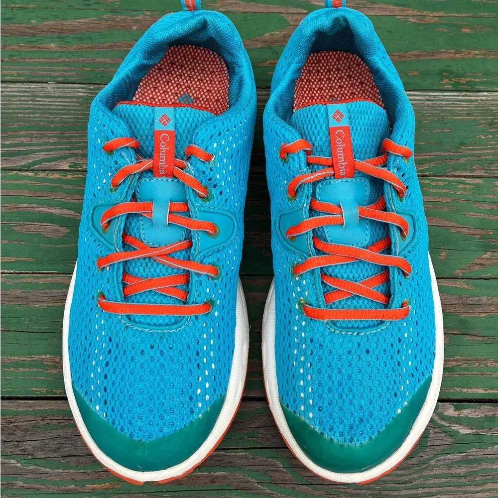 Columbia Womens 7.5 Drainmaker II Trail Water Sneakers Blue Orange Mesh Shoes - Picture 2 of 15